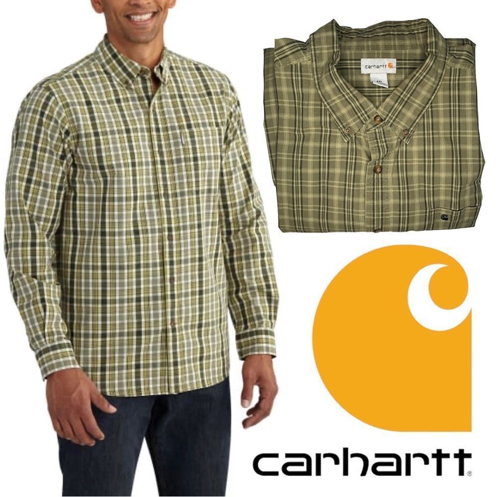 Carhartt Casual Button Down Green Plaid Long Sleeve 4XL